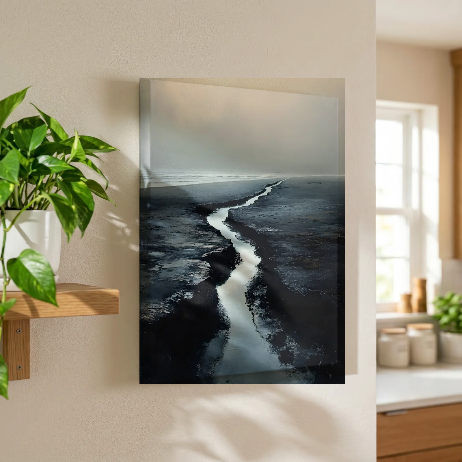 Lichtspur am dunklen Ufer — Leinwand