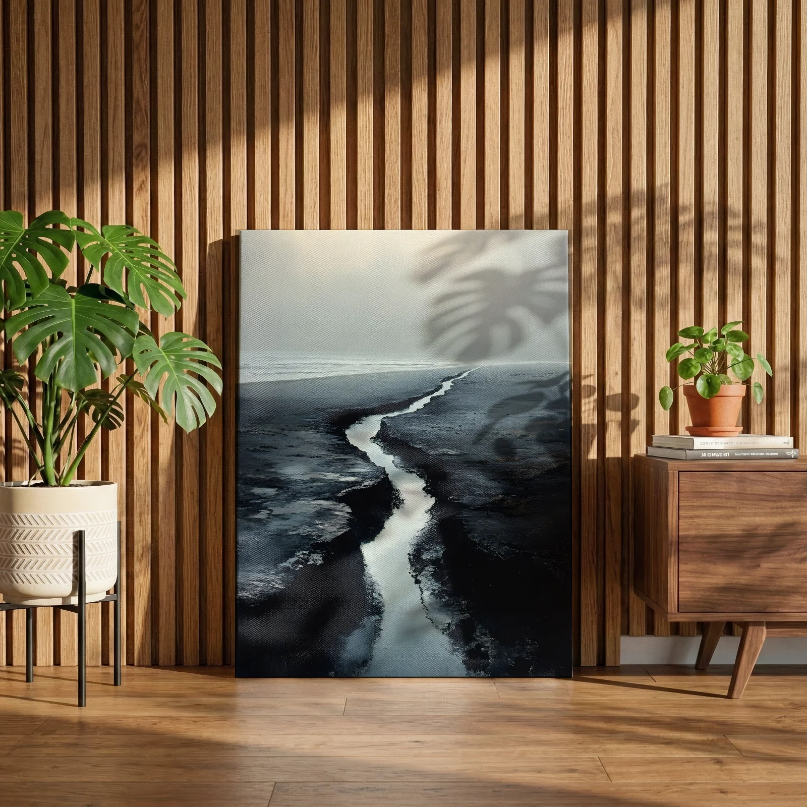 Lichtspur am dunklen Ufer — Leinwand