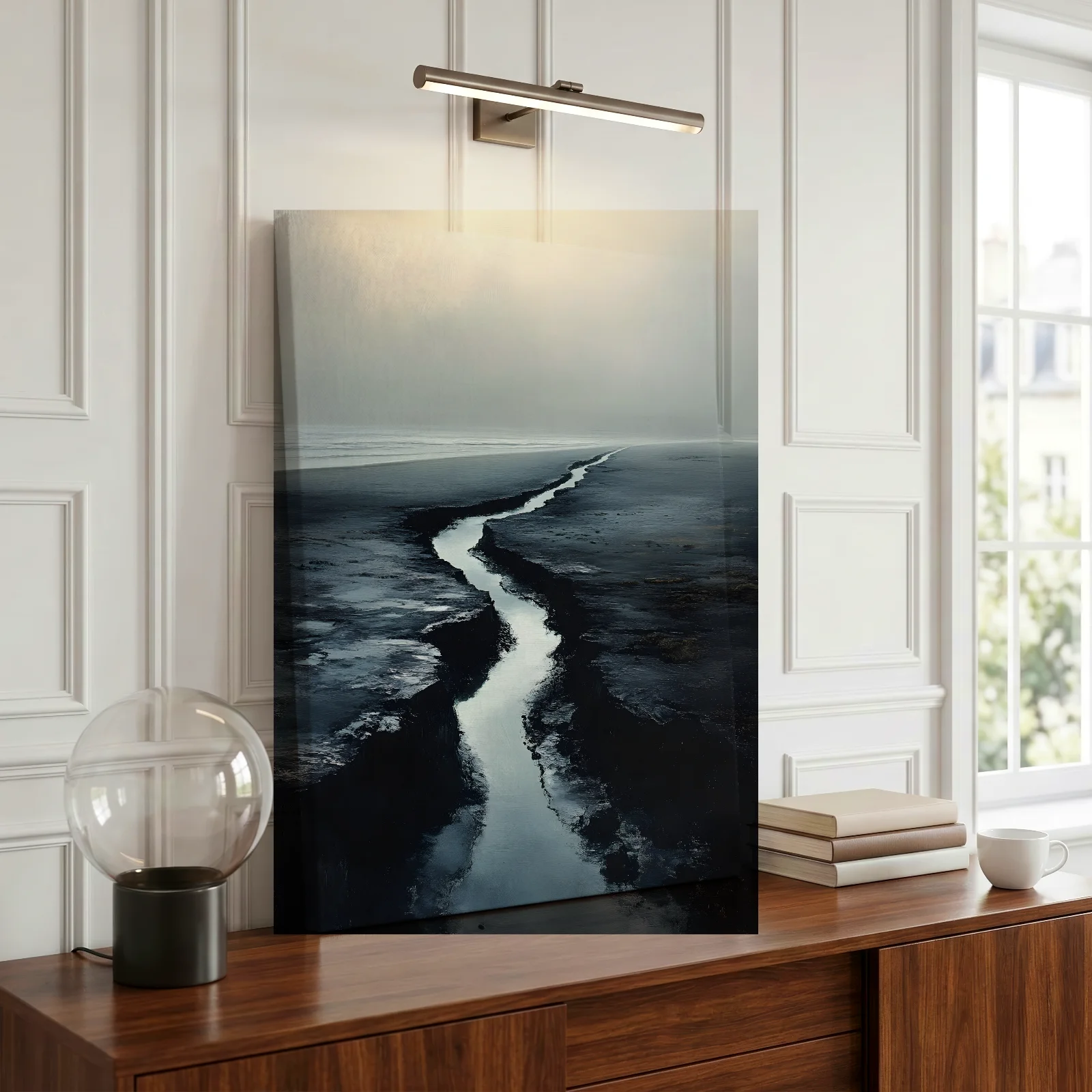 Lichtspur am dunklen Ufer — Leinwand